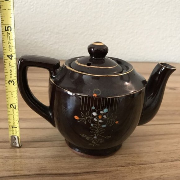 VTG Mid-Century Japanese Redware Pottery Small Teapot Hand Painted Moriage Style - Picture 3 of 6